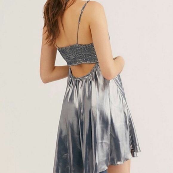 Free People Dresses & Skirts - Free People Just Dance Babydoll Silver Metallic Dress